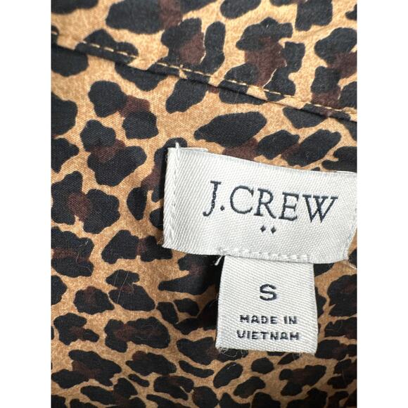 J Crew Top Womens Small Brown Animal Print Cheetah Leopard Button Shirt Cotton - Picture 2 of 7